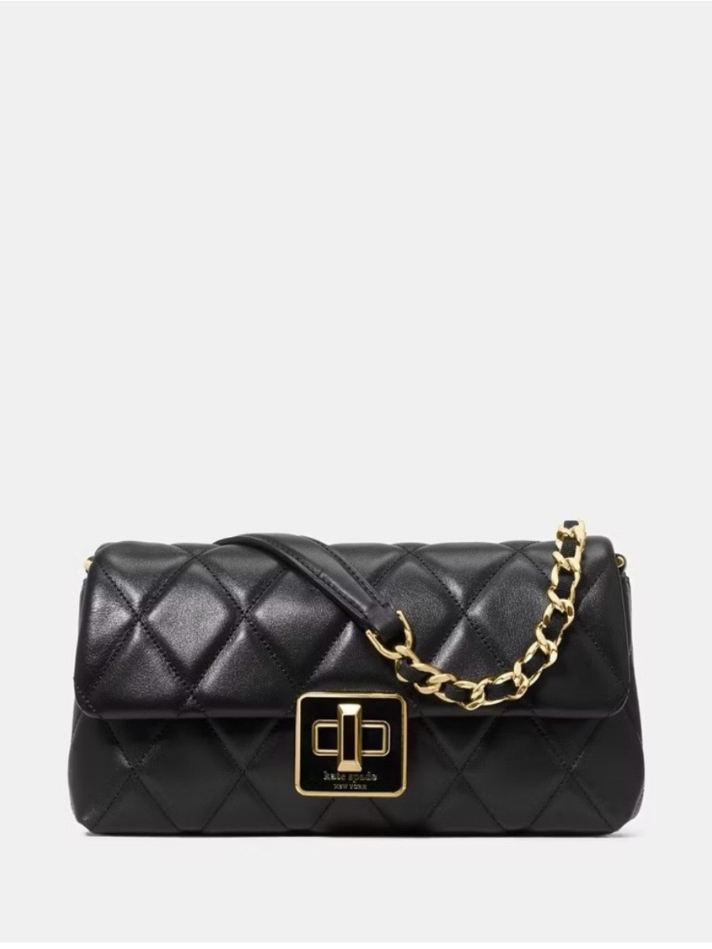 kate spade Black Quilted Mini Carey Shoulder Bag with Gold Chain